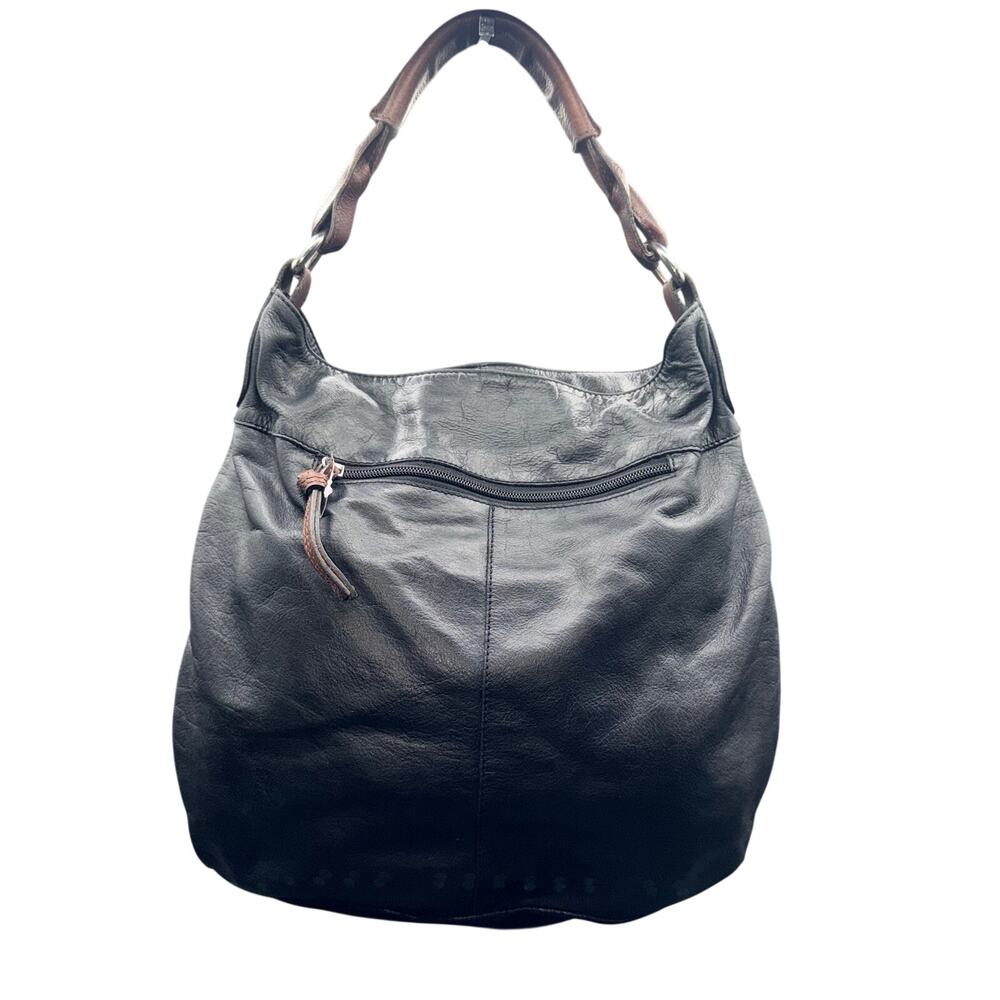 Tano Black Leather Hobo Shoulder Bag Brown Twisted Strap Slouchy Boho